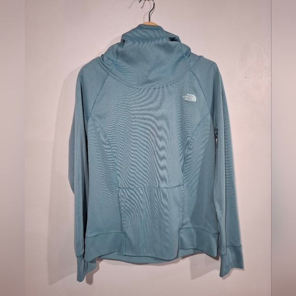 The North Face Blue Knit Cowl Neck Hoodie Pockets Light Weight Large - Picture 3 of 10